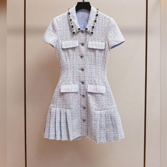 Self-Portrait Diamanté-Embellished Bouclé Minidress Size 2 - Picture 4 of 10